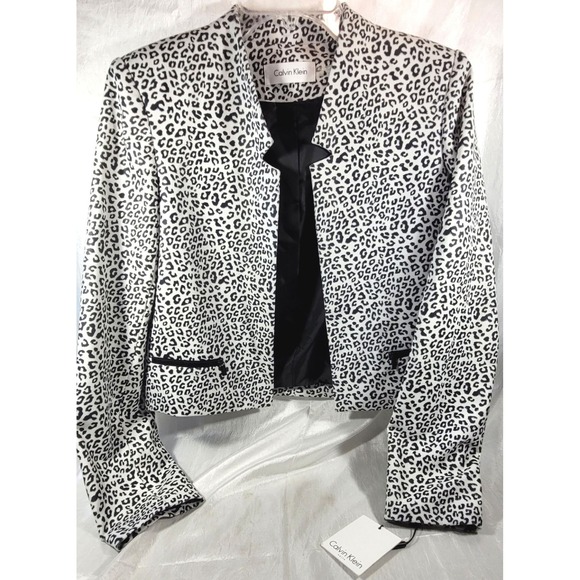 Calvin Klein Jackets & Blazers - Calvin Klein Open Front Crop Suit Blazer Jacket - Black/White Leopard - Size 6